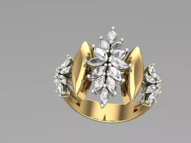 Marquise Diamond Gold Ring galeri görseli