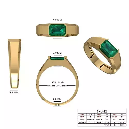 Emerald Gemstone Gold Ring 3D Model - JPB — 2. görsel